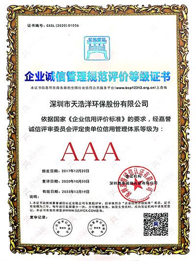  3A Enterprise Credit Rating Certificate